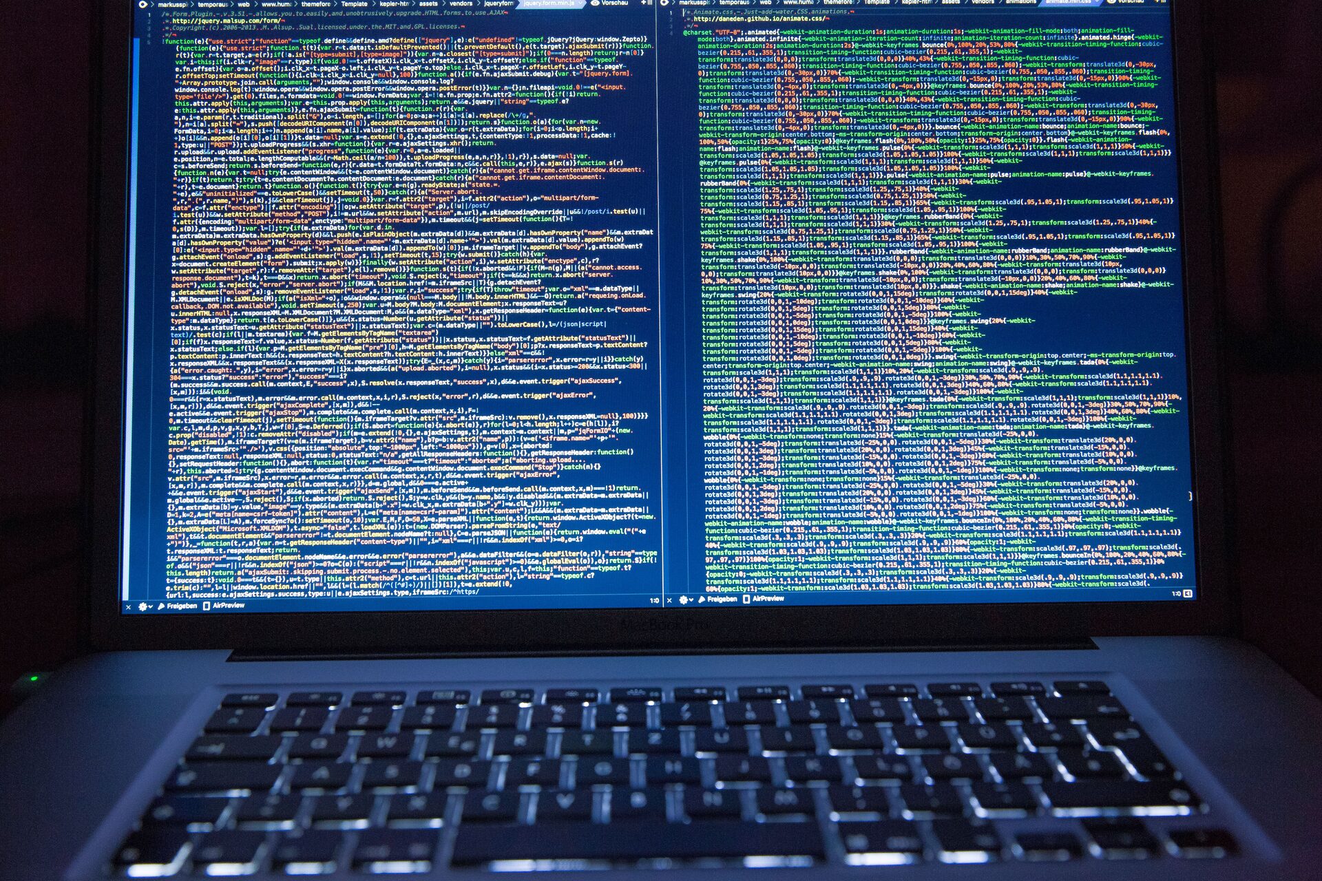 Close-up of a developer's screen showing real code in a modern code editor