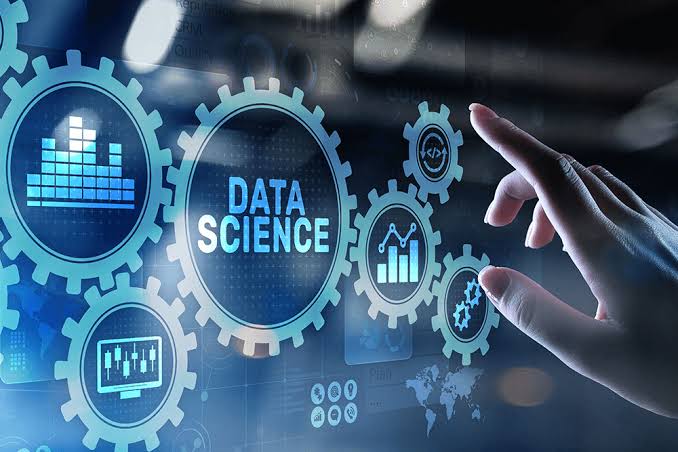Data Science graphic with charts, gears and analytics icons representing the discipline