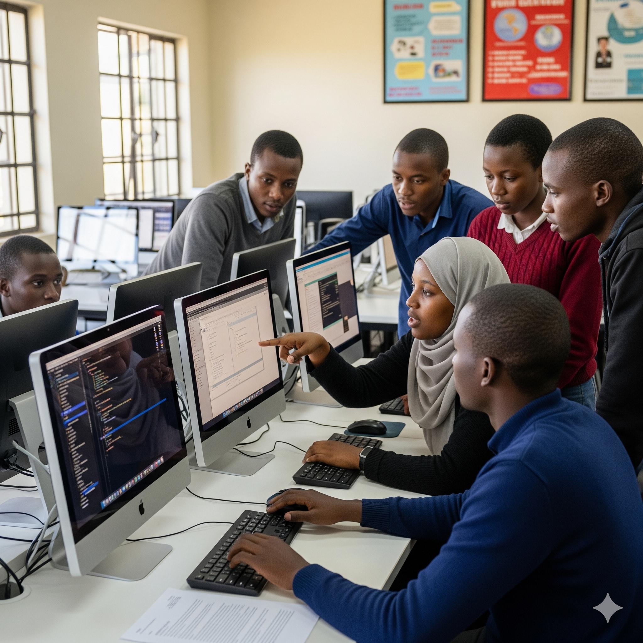Germaine software engineering students collaborating in a computer lab